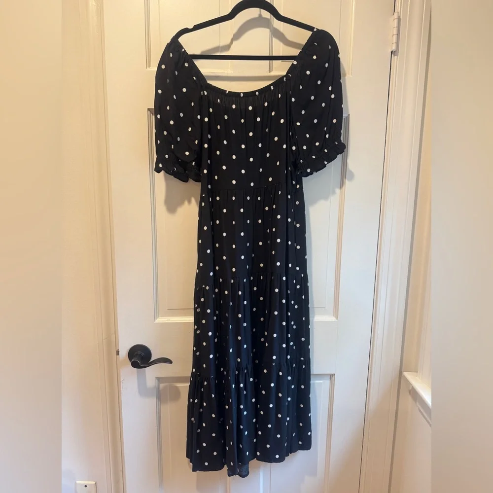 J.Crew Black & White Polka Dot Maxi Dress Puff Sleeve Cottagecore M